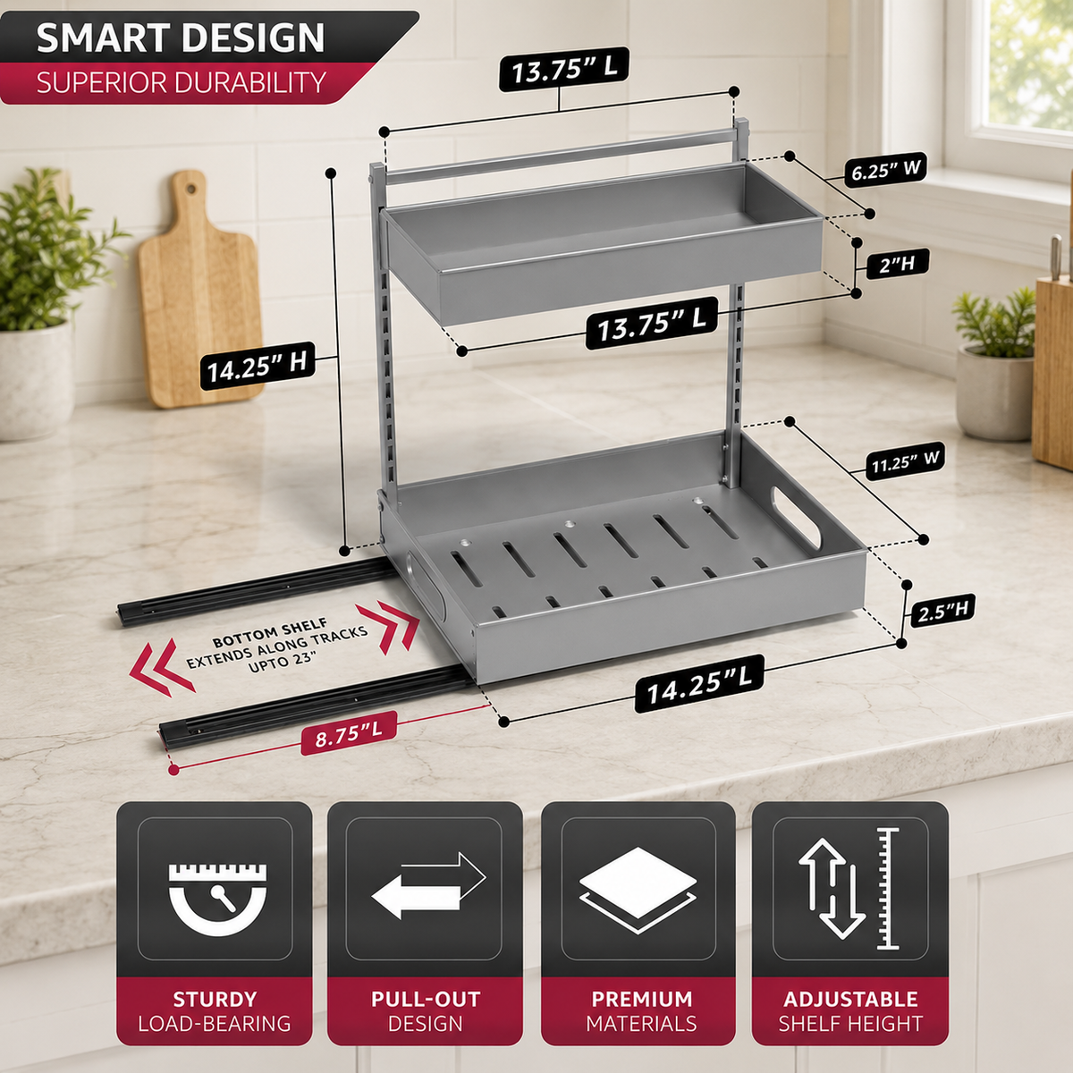 2-Tier Sliding Storage Rack