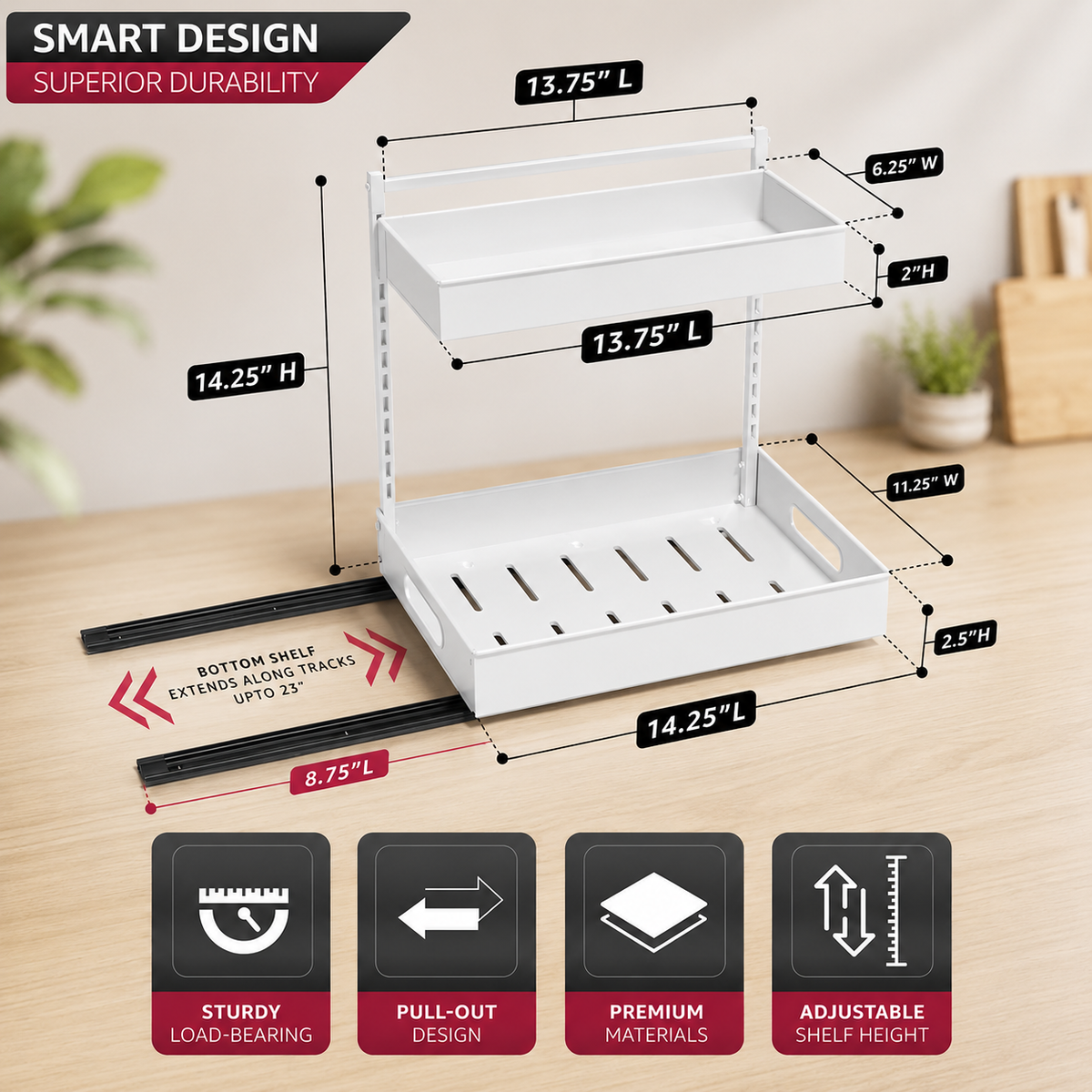 2-Tier Sliding Storage Rack